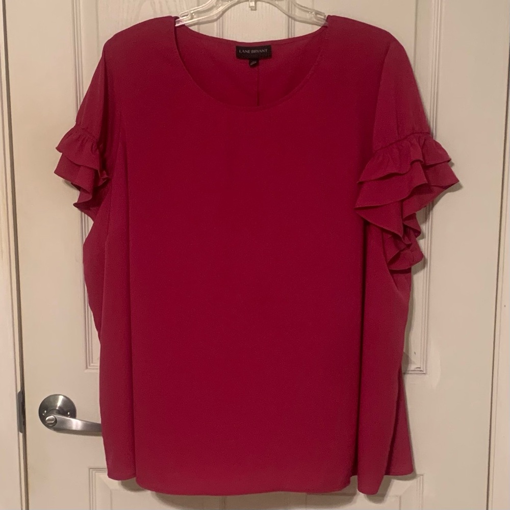 Lane Bryant Women's Pink Ruffle Sleeve Top